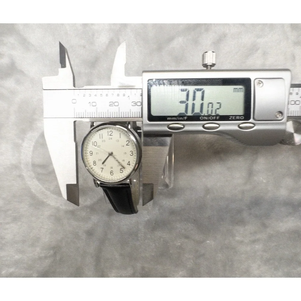 Mens Minimalist 30mm Watch Black Leather Strap 24 Hour Dial Silver Case